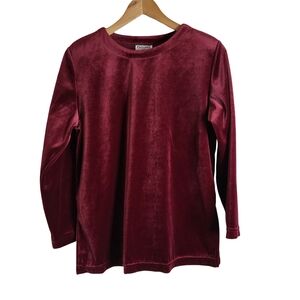 Elegant Velvet Long Sleeve Top - Burgundy